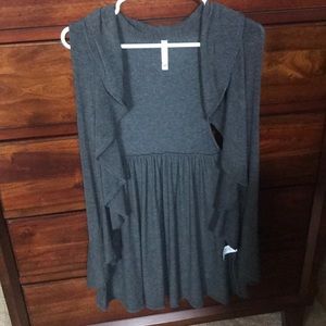 Charcoal Grey Ruffle Trim Sleeveless Cardigan